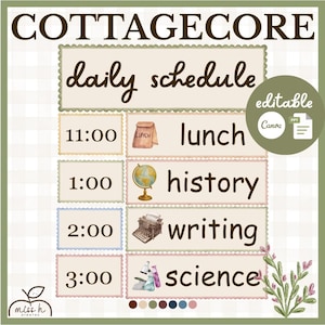 Cottagecore Daily Schedule Cards | Editable Classroom Schedule Cards | Neutral