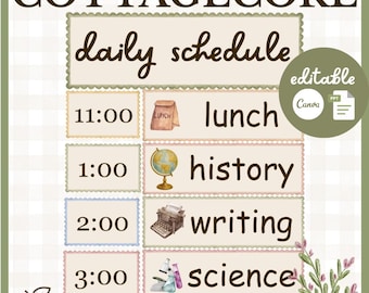 Cottagecore Daily Schedule Cards | Editable Classroom Schedule Cards | Neutral