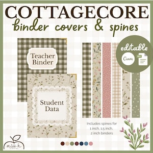 Portadas y lomos editables para carpetas estilo Cottagecore / Portadas para carpetas de profesores