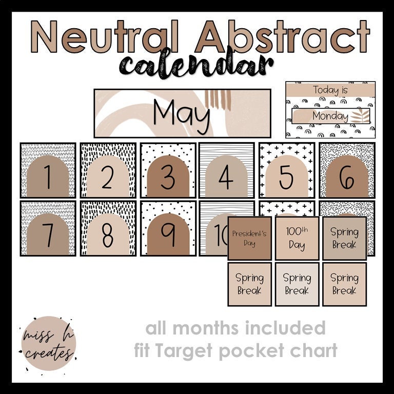 Neutral Abstract Calendar Wall Display Classroom - Etsy
