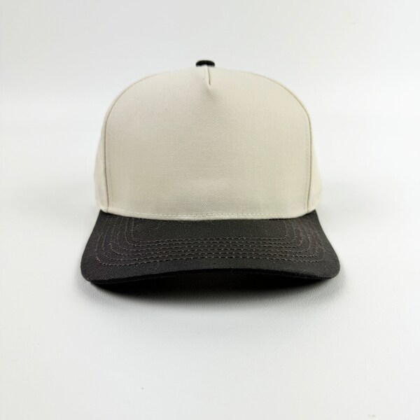 Cream/Dark Brown - 5 Panel 2 Tone Snapback Blank / Baseball/  Trucker Caps/ Adjustable/ SnapBack/  Uni Sex Adult