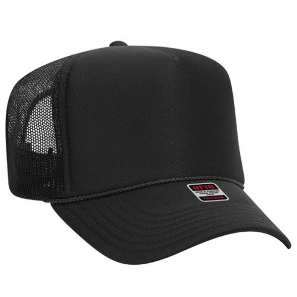 BLACK- Otto Trucker Hats High Profile in All Colors / Trucker/ Foam Front Cap / Adjustable / SnapBack / 5 Panel Mesh Back / STYLE 39-165