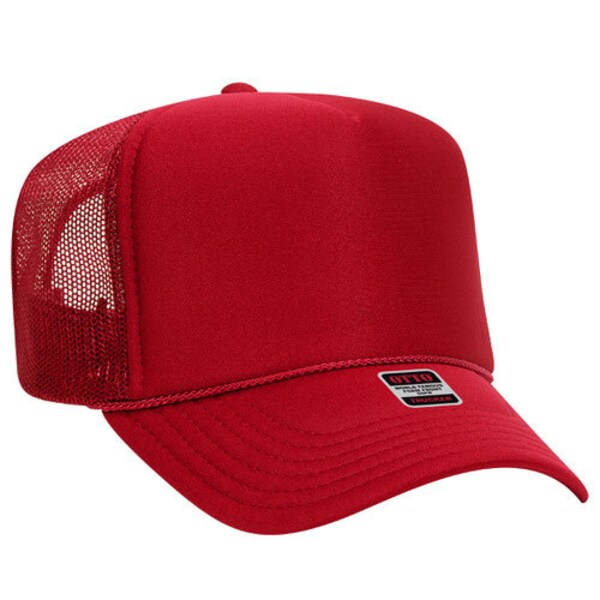 RED - Otto Trucker Hats High Profile in All Colors / Trucker/ Foam Front Cap / Adjustable / SnapBack / 5 Panel Mesh Back / STYLE 39-165