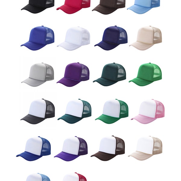 Embroidery Plug EP Trucker Hats All Colors / Foam Front Cap / Adjustable / SnapBack / 5 Panel Mesh Back