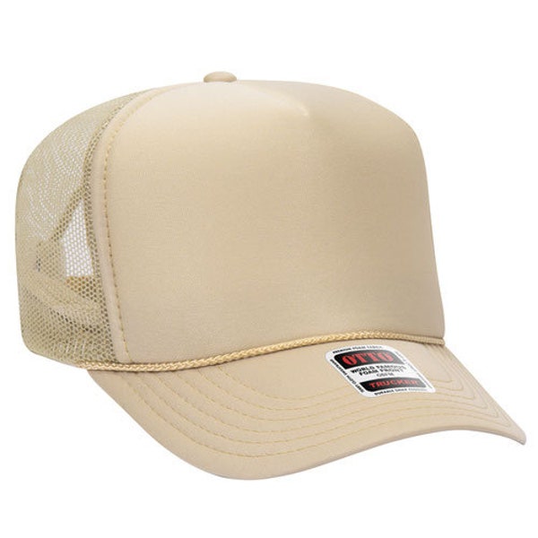 Tan - Otto Trucker Hats High Profile in All Colors / Trucker/ Foam Front Cap / Adjustable / SnapBack / 5 Panel Mesh Back STYLE 39-165
