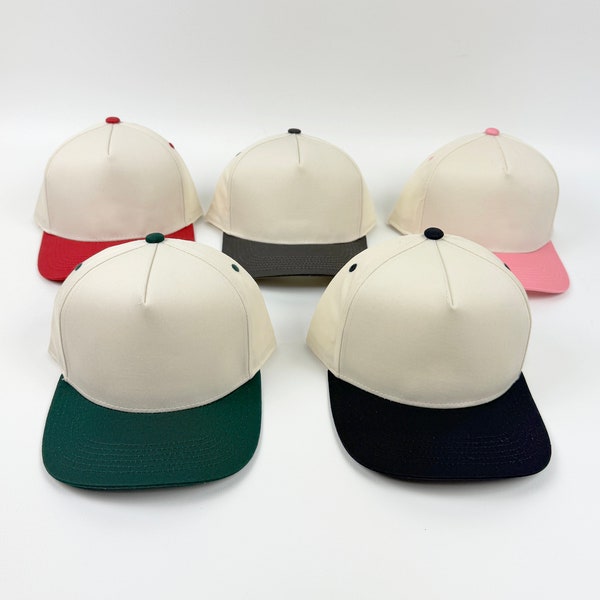 5 Panel Cream 2 Tone Snapback Blank/ Baseball/  Trucker Caps/ Adjustable/ SnapBack/  Uni Sex Adult/ Red/ Black/ Pink/ Forest Green