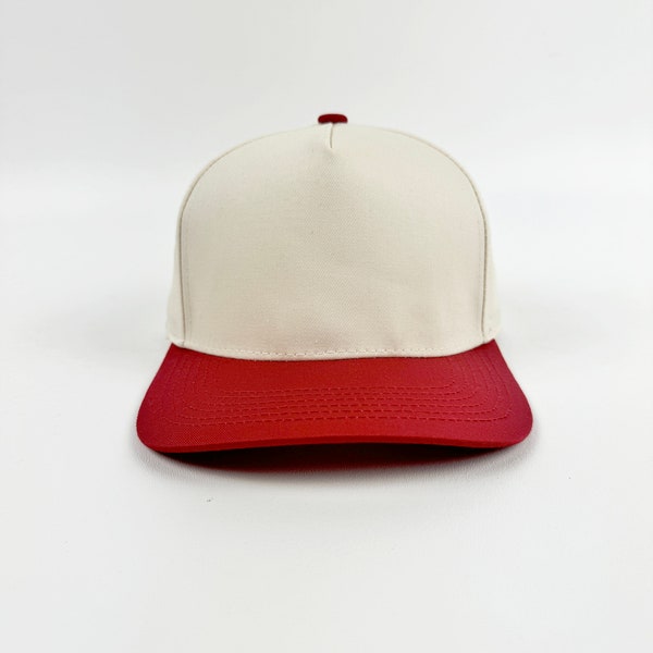 Cream/Red - 5 Panel  2 Tone Snapback Blank / Baseball/  Trucker Caps/ Adjustable/ SnapBack/  Uni Sex Adult