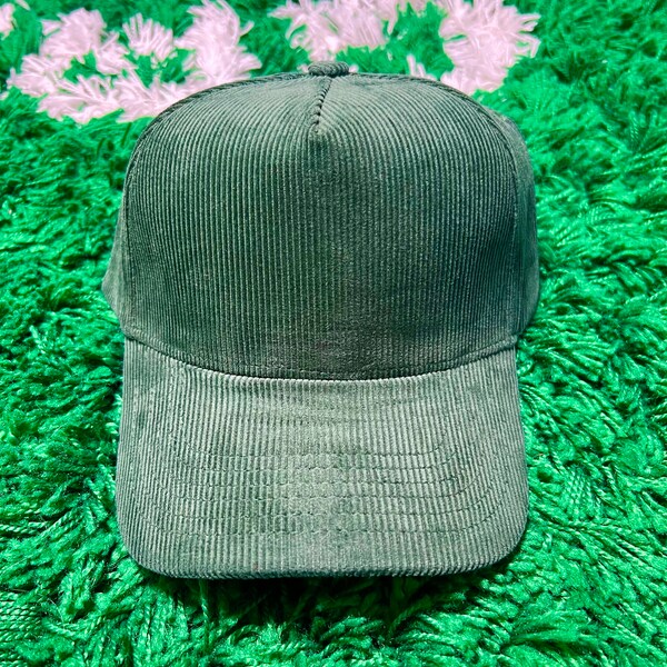 Forest Green Corduroy- 5 Panel Snapback Blank / Suede/ Baseball/  Trucker Caps/ Adjustable/ SnapBack/  Uni Sex Adult