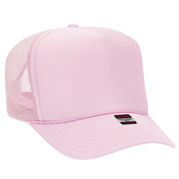 LIGHT PINK - Otto Trucker Hats High Profile in All Colors / Trucker/ Foam Front Cap / Adjustable / SnapBack / 5 Panel Mesh Back STYLE 39-165