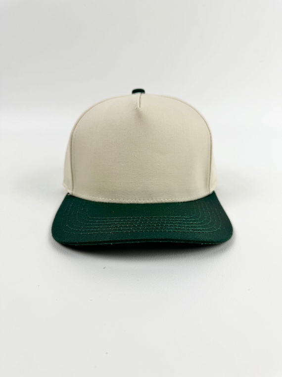 Cream /forest Green 5 Panel 2 Tone Snapback Blank / Suede