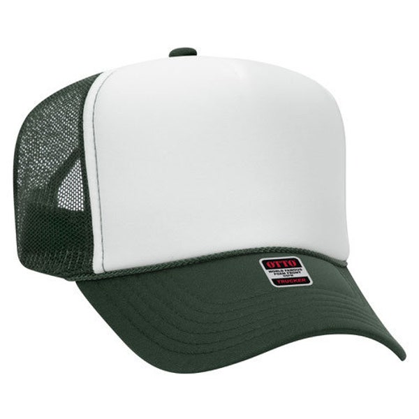 FOREST GREEN / WHITE - Otto Trucker Hats High Profile in All Colors / Trucker/ Foam Front Cap / Adjustable / SnapBack / 5 Panel style 39-165