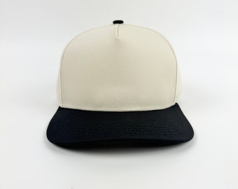 Cream/Black - 5 Panel 2 Tone Snapback Blank / Baseball/  Trucker Caps/ Adjustable/ SnapBack/  Uni Sex Adult