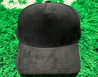 Black Corduroy- 5 Panel Snapback Blank / Suede/ Baseball/  Trucker Caps/ Adjustable/ SnapBack/  Uni Sex Adult