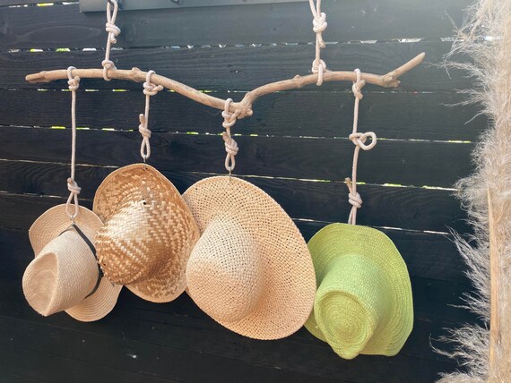 Driftwood and Rope Hat Hanger. Large Size 85 Cm With 4 Hooks  display picture 3