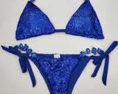 Beautiful Sparkling Blue Embellished 2 Piece Halter Bikini