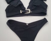 Beautiful 2 Piece Black Bikini With Ruffled Cap Sleeves