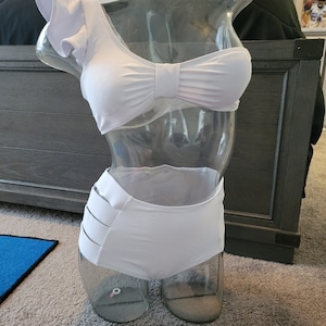 White 2 Piece High Waisted Off The Shoulder Swimsuit