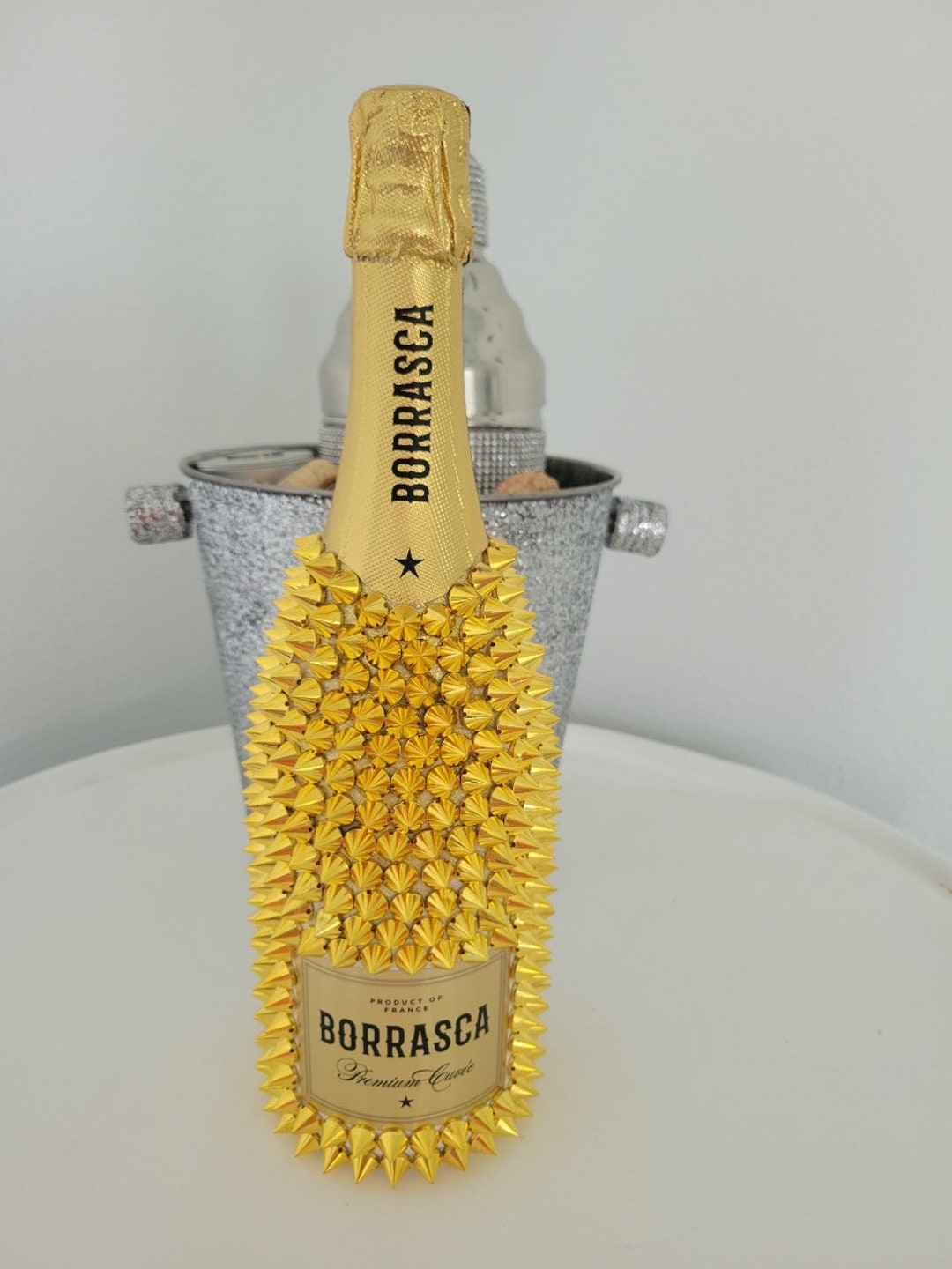 Custom Borrasca Studded Champagne Bottle in Gold Etsy