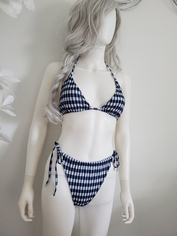 Blue checkered cheap swimsuit