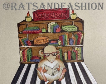 Cute Rat Reading (Rats, Rat art, Rat illustration, rat artwork, Digital Download, wall art)