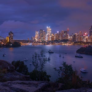 Impression sur toile du port de Sydney, belvédère de Berrys Bay, décoration murale de salon, art mural, ligne d'horizon, photographie d'art, Carradah Park, Sydney CBD
