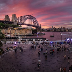Impression sur toile The Rocks Sydney, Sydney vif, décoration murale de salon, art mural, ligne d'horizon, photographie d'art, port de Sydney, Sydney CBD