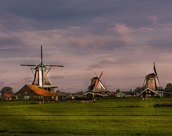 Windmills Canvas Print, Zaanse Schans Netherlands, Living room wall decor, Wall Art, Dutch Village, Fine Art, Holland, Zaan River, WindPower