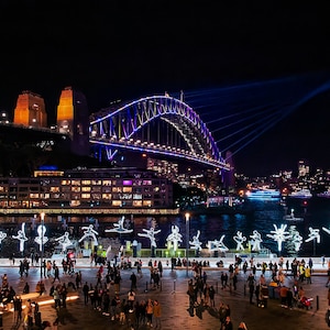 Impression sur toile Sydney Harbour Bridge, Sydney vif, décoration murale de salon, art mural, ligne d'horizon, beaux-arts, lumières de la ville, sculpture lumineuse