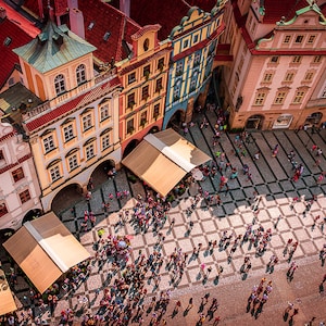 Prag Quadratischer Leinwand Druck, Astronomische Uhr, Tschechische Republik, Wohnzimmer Wanddekor, Flur Bild, Ansicht von oben