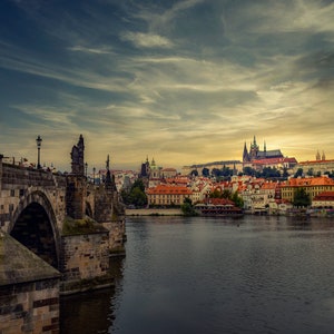 Karlsbrücke Leinwand Druck, Prag Tschechische Republik, Wohnzimmer Wand Dekor, Kunst, Historische Brücke, Vltava (Moldau), Prager Burg