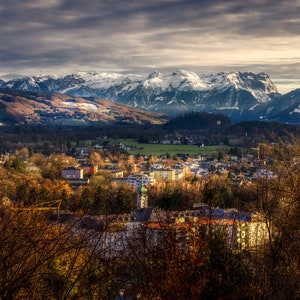 Impression sur toile paysage des montagnes de Salzbourg, photographie de Hochkönig Autriche, Mönchsberg, décoration murale de salon, art mural, vue sur les Alpes autrichiennes