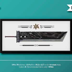 Final Fantasy VII - Buster Sword - Videogame - Cross stitch pattern (instant download PDF)