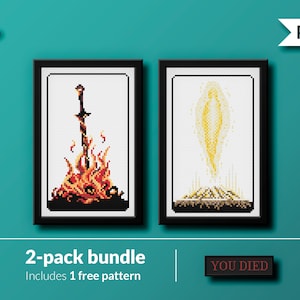 Dark Souls - Bloodborne - bonfire - lamp - bundle - save point - Videogame - Cross stitch pattern (instant download PDF)