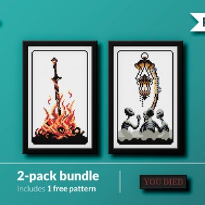 Dark Souls - Bloodborne - bonfire - lamp - bundle - save point - Videogame - Cross stitch pattern (instant download PDF)
