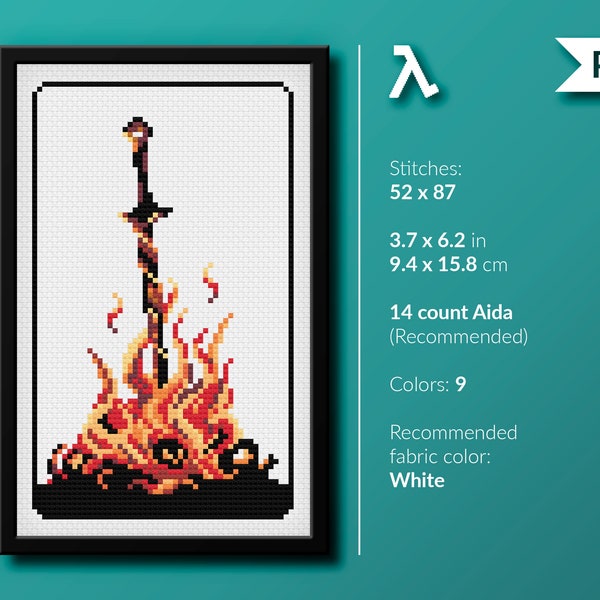 Dark Souls - bonfire - save point - Videogame - Cross stitch pattern (instant download PDF)