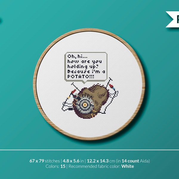 Portal 2 - PotatOS - GLaDOS - Quote - Cross stitch pattern (instant download PDF)