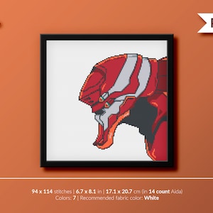 Puede incluir: Patrón de punto de cruz de una cabeza de robot roja y blanca, 94 x 114 puntos, 6,7 x 8,1 pulgadas, 17,1 x 20,7 cm, 14 puntos Aida, 7 colores, color de tejido recomendado: blanco.