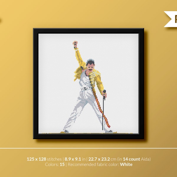 Freddie Mercury - Queen - Portrait - Music - Band - Cross stitch pattern (instant download PDF)