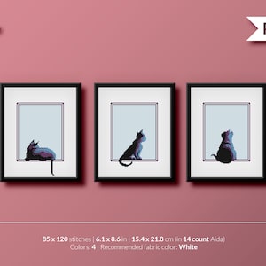 3-PACK Cat- Kitten - Window - Cross stitch pattern (instant download PDF)