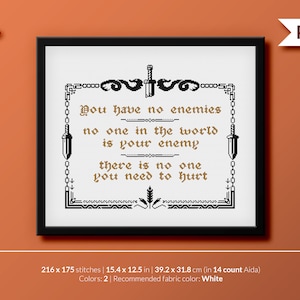 You have no enemies - Quote - Anime - Manga - Cross stitch pattern (instant download PDF)