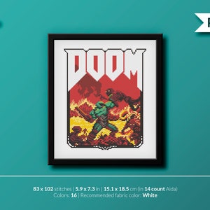 DOOM - Doom slayer - Videogame - Cross stitch pattern (instant download PDF)