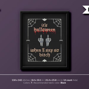 Halloween - It's Halloween when I say **** - Skelett - Spinnweben - Kreuzstichmuster (PDF-Sofort-Download)