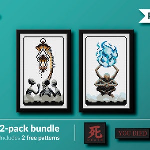 Bloodborne - Sekiro - bonfire - sculptor&#39;s idol - bundle - save point - Videogame - Cross stitch pattern (instant download PDF)