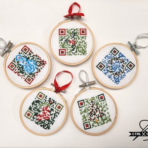 Lot n°2 de motifs de point de croix QR Code de Noël, écoutez des chansons sur YouTube, 5 modèles PDF numériques pour décorations/cartes de voeux