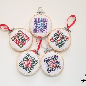 Lot de motifs de point de croix QR Code de Noël, écoutez des chansons sur YouTube, 5 modèles PDF numériques pour décorations/cartes de voeux