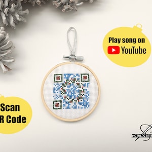 Wzór do haftu krzyżykowego z kodem QR Wizards in Winter, odtwarza piosenkę Trans-Syberian Orchestra, ozdoba lub kartka z pozdrowieniami, cyfrowy wykres PDF