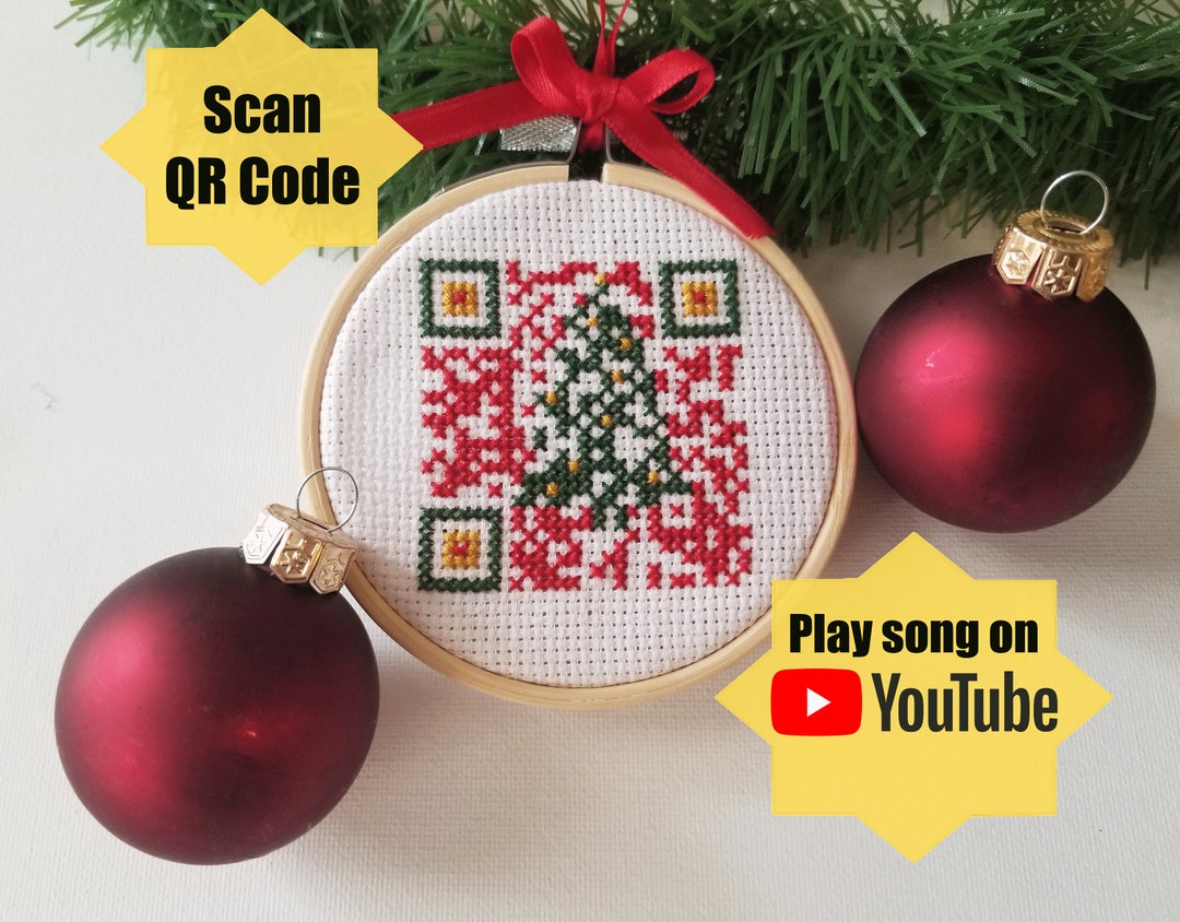 Nutcracker Christmas Song QR Code Cross Stitch Pattern, Plays Dance of