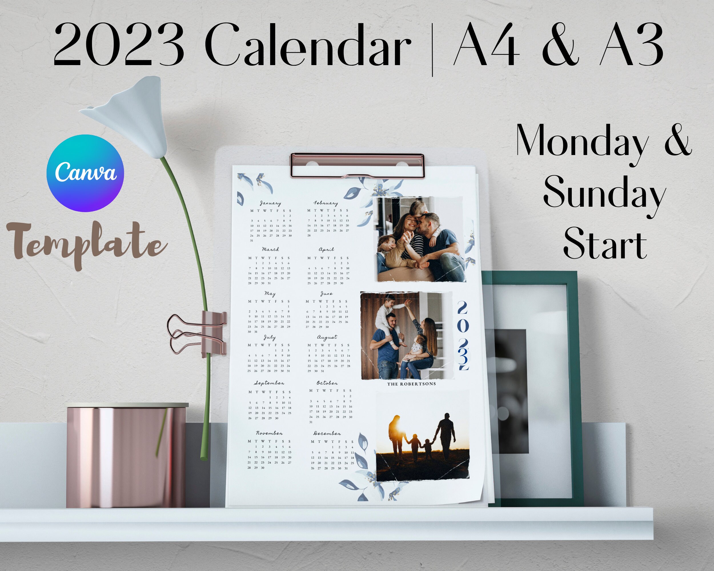 Editable 2023 Canva Photo Calendar Template A4 A3 Monday - Etsy Australia