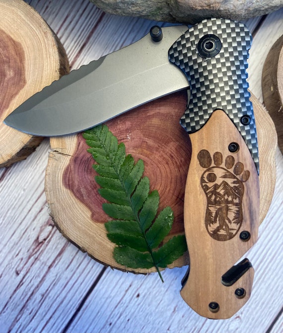 Bigfoot Footprint With Mountains Knife Etsy