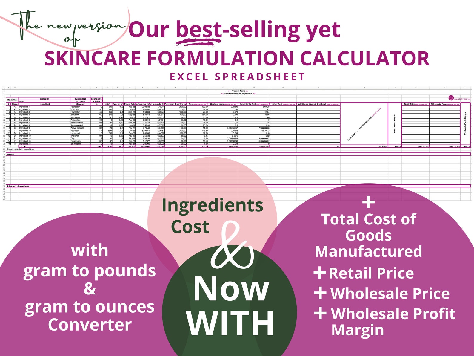 Skincare Formulation Costs Pricing Calculator excel Etsy